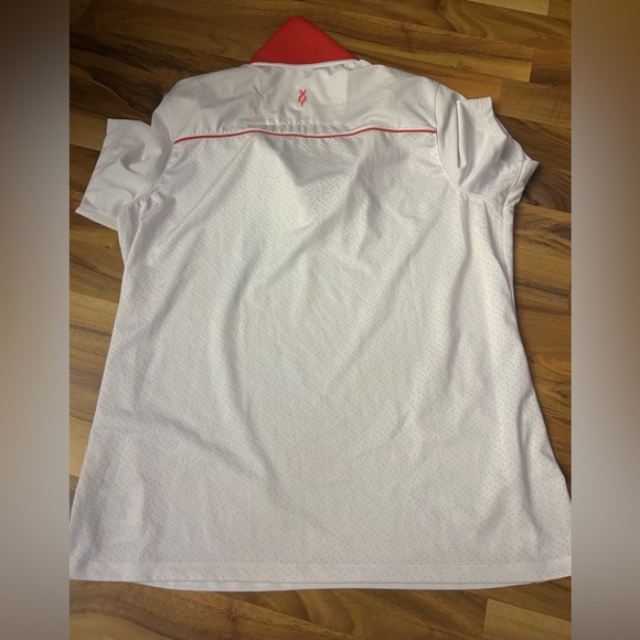 Women's White and Red Short Sleeve Polo Tee - Picture 4 of 5
